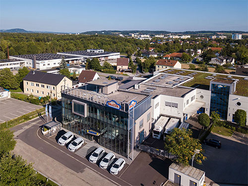 Firmengebäude VALETTA, Außenansicht, Drohnenperspektive